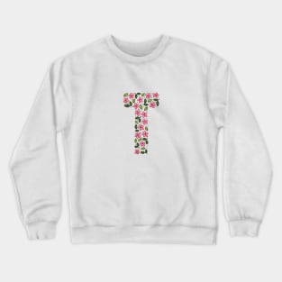 Floral Monogram Letter T Crewneck Sweatshirt